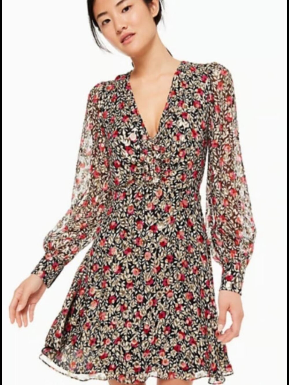 KATE SPADE New York Silver Metallic Floral Park Clip Dot Mini Silk Dress 14
